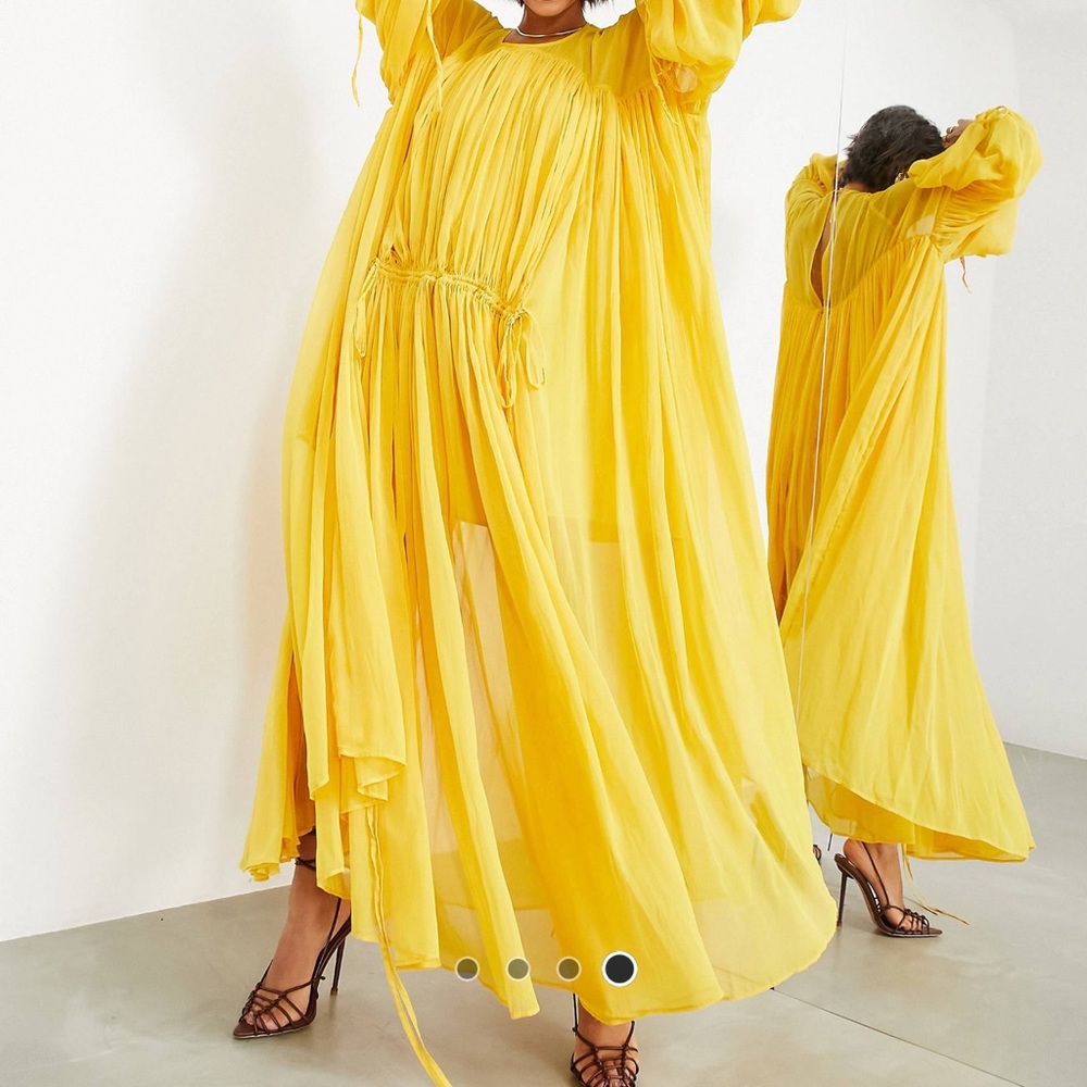 ASOS EDITION gathered neck midi dress in yellow